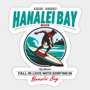 Hanalei Beach Bay Surfer Vintage Sticker